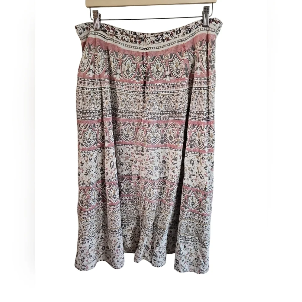 Eddie Bauer L Pink Beige Boho Floral Paisley Midi Skirt 100% Cotton Cottagecore - Picture 3 of 5